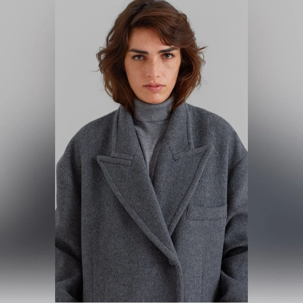 THE FRANKIE SHOP Anya Charcoal Oversized Wool Coat - Picture 2 of 16